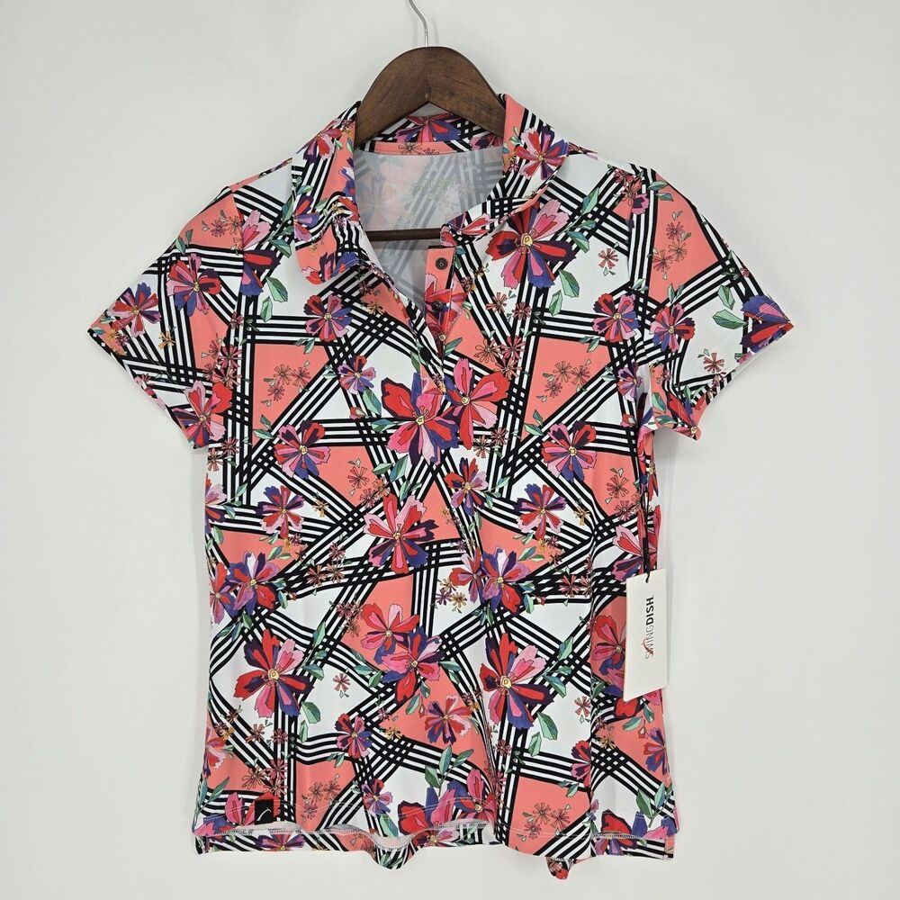 NWT SwingDish Floral Short Sleeve Womens Golf Shirt M
